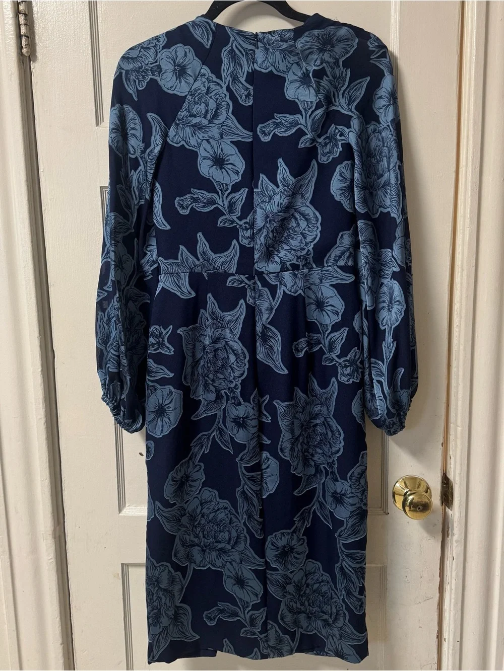 Theia Joslyn Bishop Sleeve Blue Floral Midi Dress NWOT - Picture 10 of 16